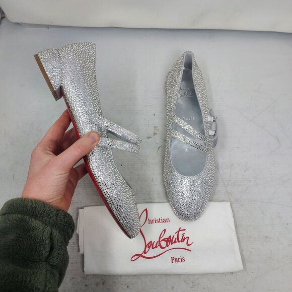 Christian Louboutin Silver Strass Sweet Jane Ballerina Flat Shoe